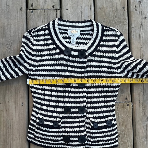 Talbots Petite Navy and White Knit Sweater Cardigan Size Small Petite - Picture 5 of 7